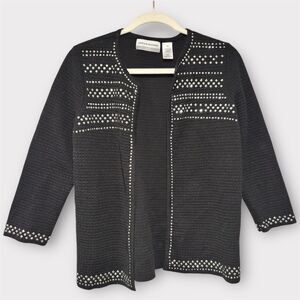 Alfred Dunner Women black studded open-front cardigan Size PS 3/4 Sleeve Office